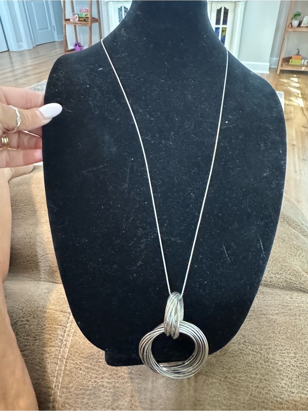 Silver in color Multi-Ring Pendant Necklace - Elegant Women’s Jewelry